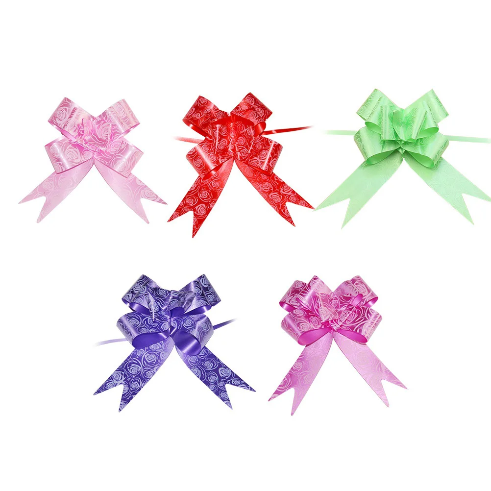 

100pcs Pull Bows Gift Knot Ribbons String Bows for Gift Wrapping Flower Basket Wedding Car Decoration (Purple/Light Green/Pink/R