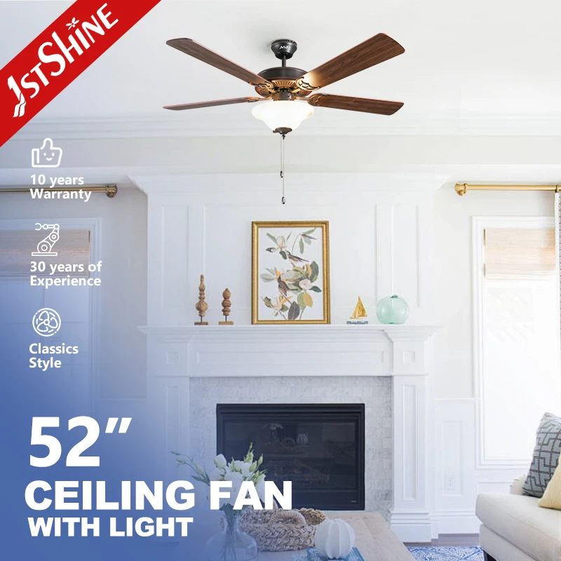 1stshine LED Ceiling Fan Light Classic 52 Inches 5 MDF Blades Black Ceiling Fan With Pull Chain