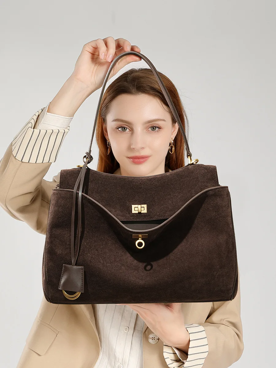 

Ladies Frosted Cow Genuine Leather Shoulder Bag Female Luxury Designer Portable Handbags Women's Work Commute Retro Cowhide Bags