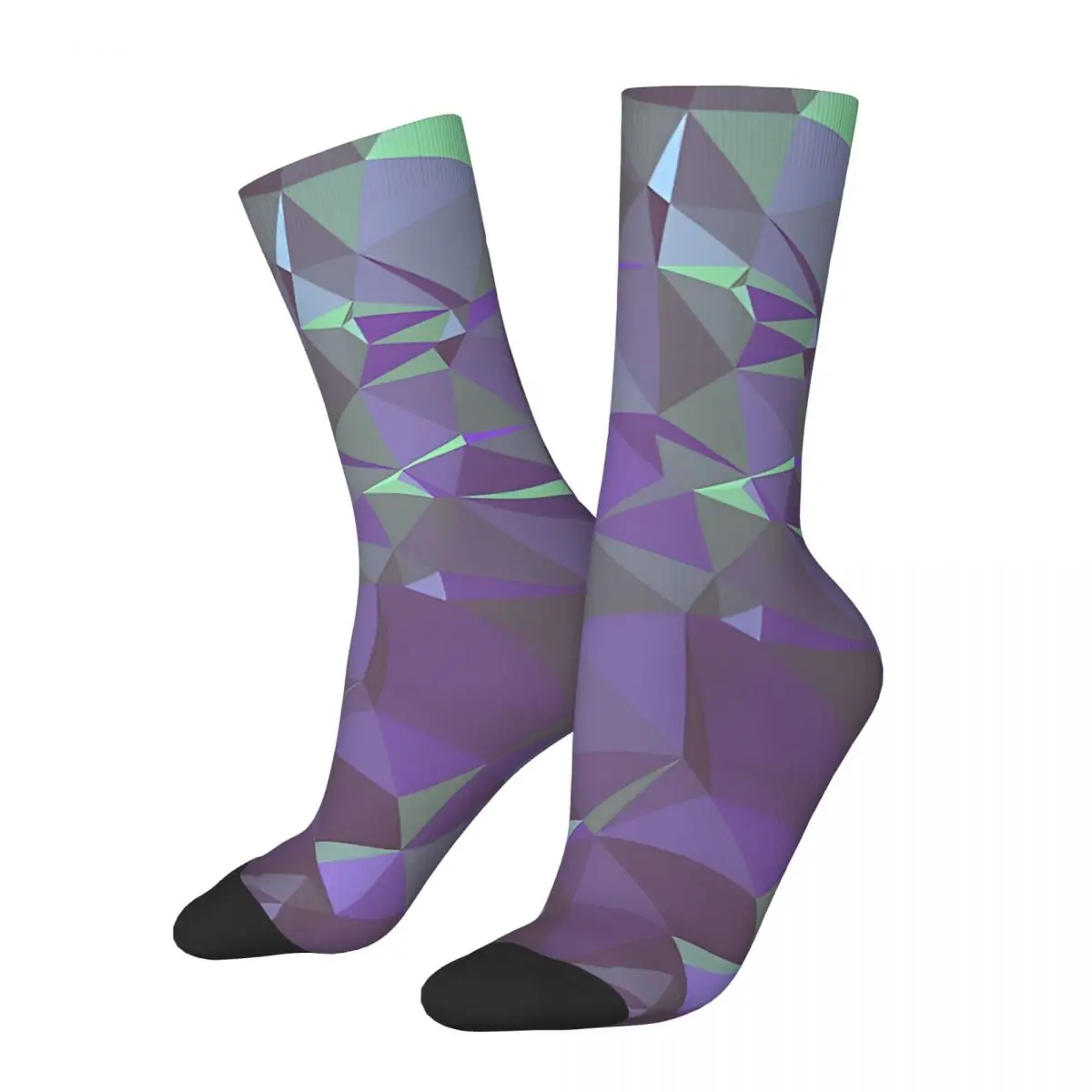 Retro Purple And Green Triangle Geometric Irregular Pattern Men's compression Socks Unisex Street Style Seamless Crew Sock