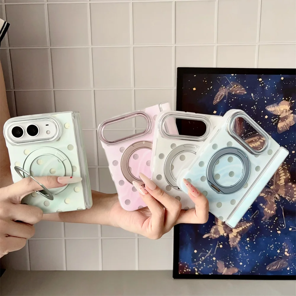 New Korea Ins Dots Magnetic stand Phone Case For iPhone Duo Foldable Protective Cover Cute Cases Shockproof For Magsafe