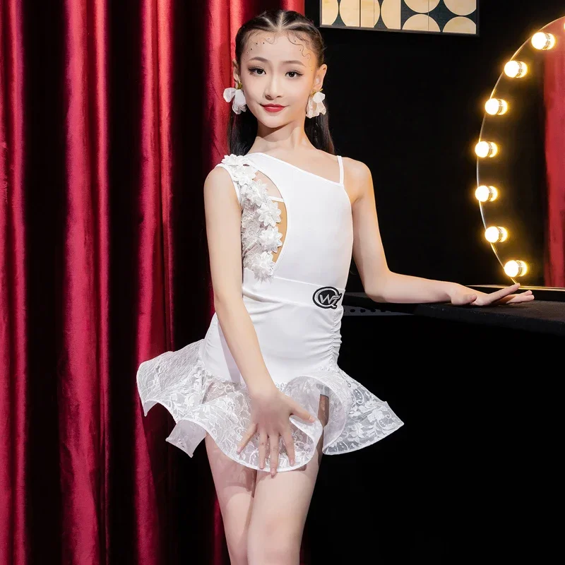 Samba/Bullfighting/Cha Cha Latin Dance Costumes Girls Practice Clothes Camisole Lace Dance Performance Competition Split Costume