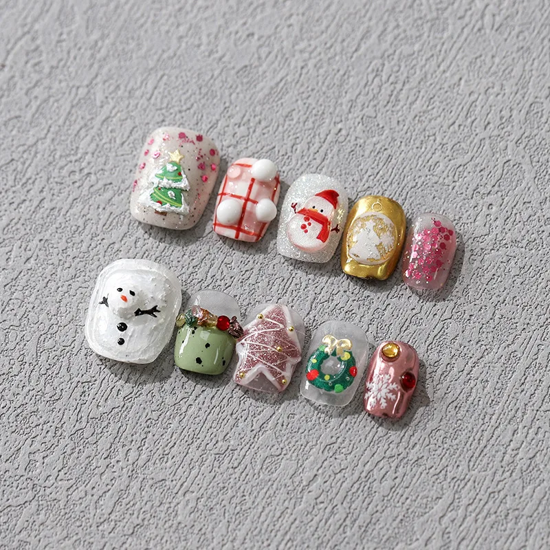 1 stuk 5D nieuwe ambachtelijke nagelstickers prachtige kerstgelei-serie nail art-stickers kerstsneeuwman nageldecoratiestickers