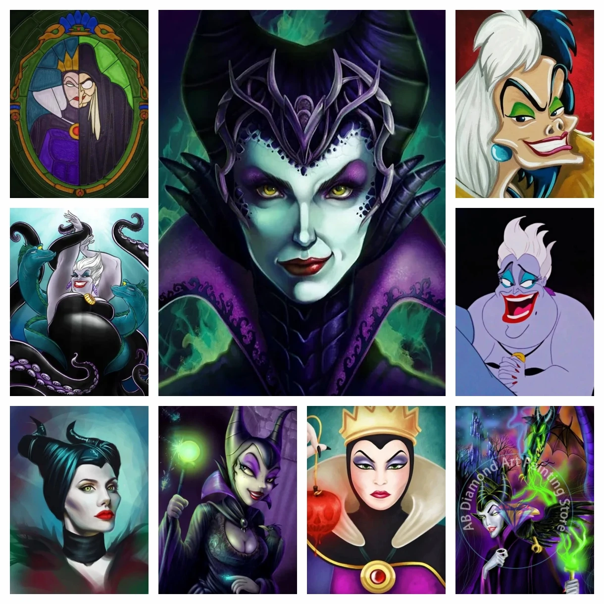 

2024 Disney Villain Cartoon AB Diamond Painting The Nightmare Before Christmas Diamond Mosaic Maleficent Embroidery Decoration