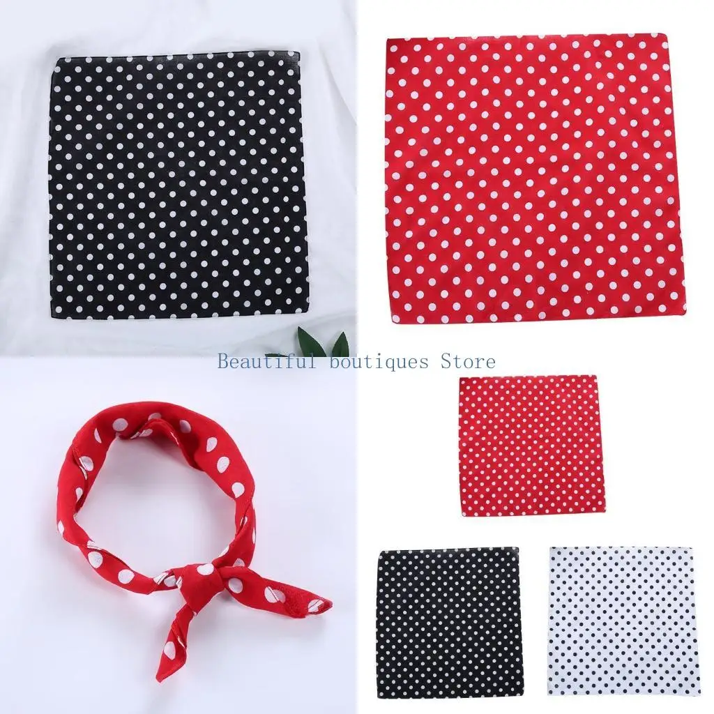 

U4LF 55x55cm Women Unisex Vintage Large Polka Dot Square Scarf Cotton Sport for Head