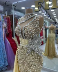 Luxury Evening Dresses Beading Mermaid Special Occasion Dresses For Women 2024 Slit Train Pearls Wedding Party Dress Vestidos