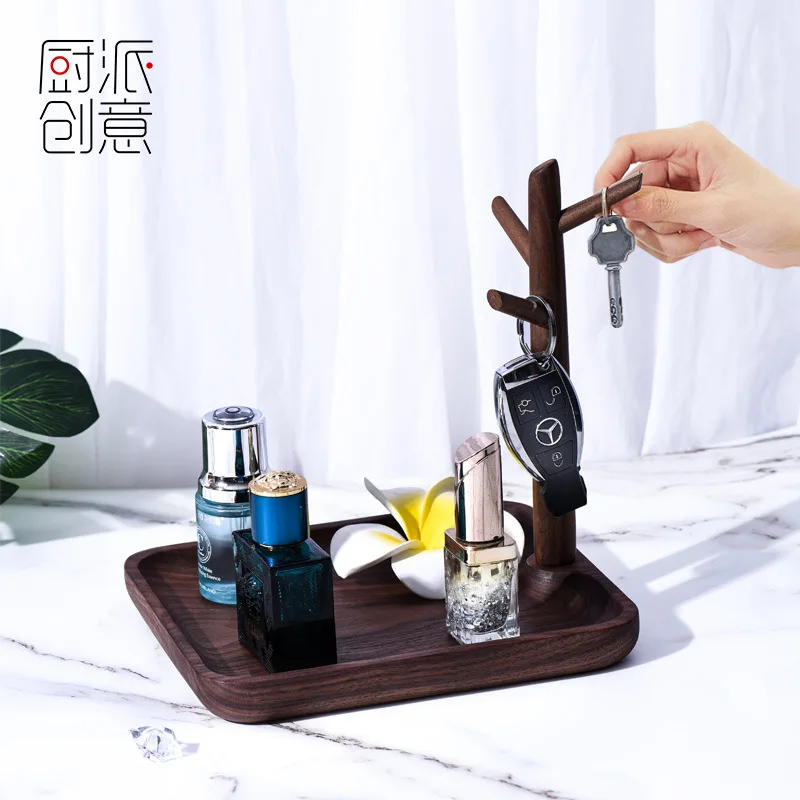 Solid wood hanging key storage bracket living room entrance gateway ornaments desktop creative wooden jewellery shelf