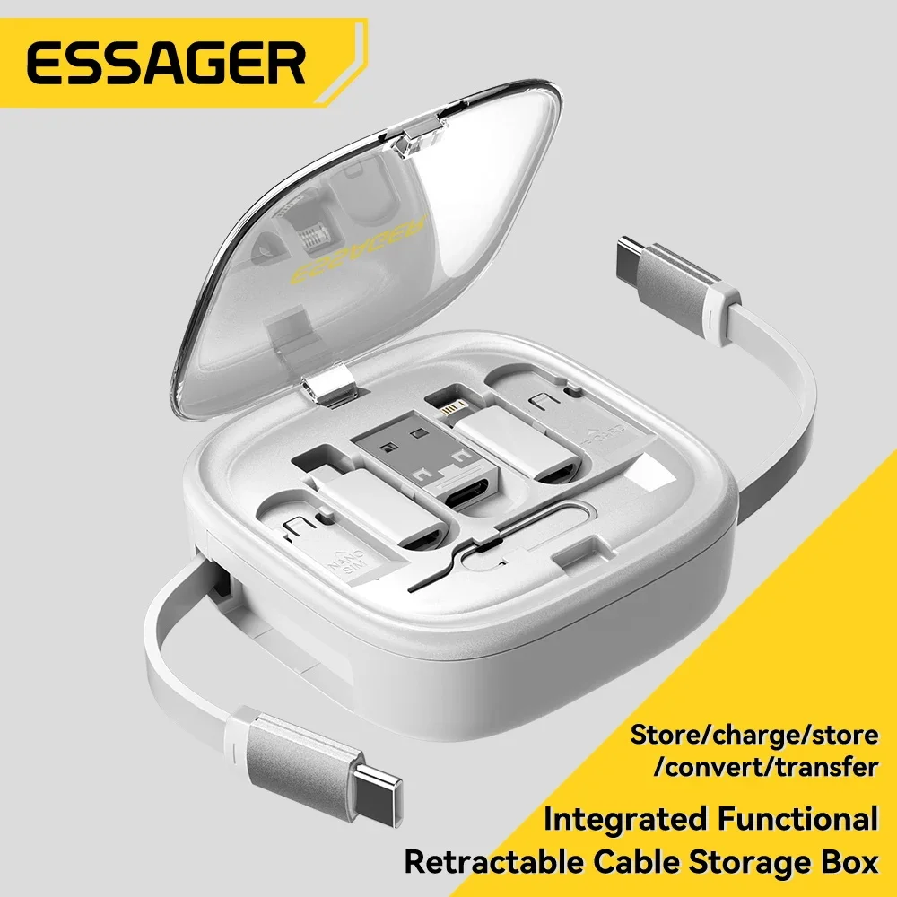 Essager PD 60W USB C Cable Fast Charging Type C Micro Lighting Cable for iPhone Xiaomi Samsung Data Cord With Holder Storage Box