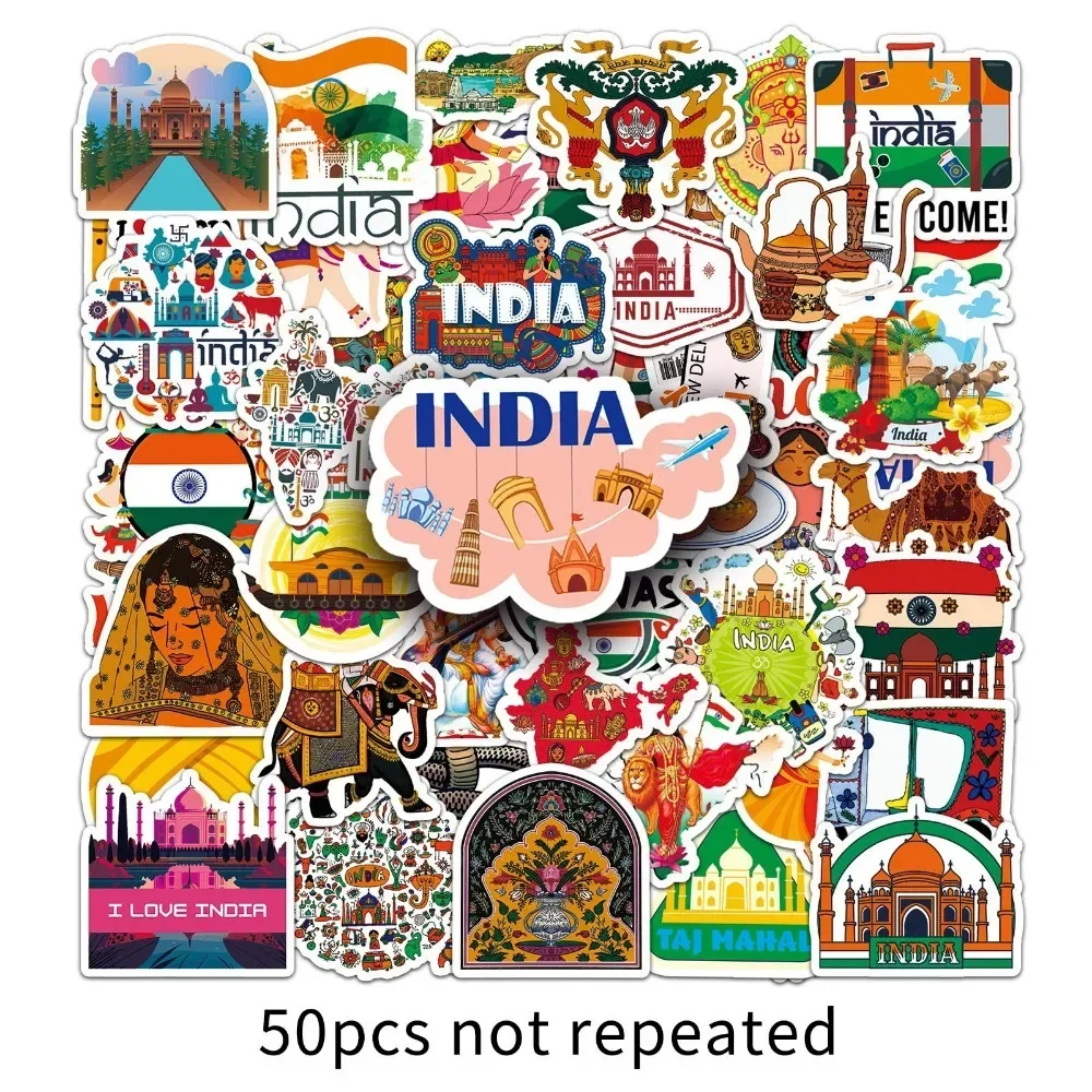 10/50PCS India Stylistic Stickers Pack Famous Tourist Landmarks Attractions Sign DIY Skateboard Decals Decor Phone Laptop Toys