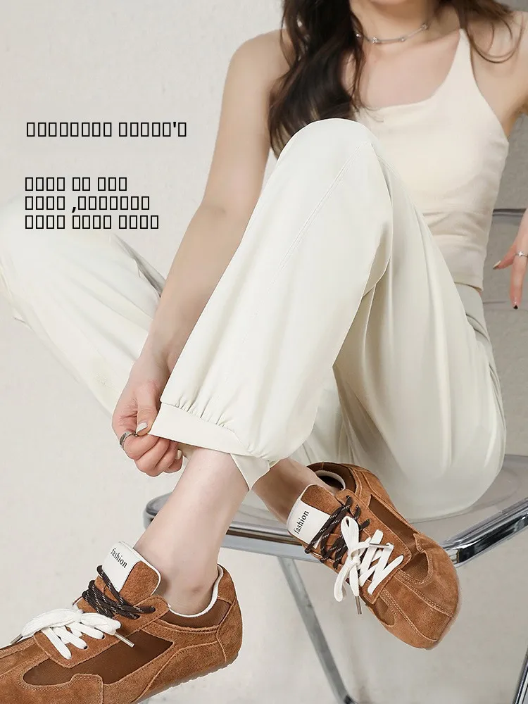 

Спортивные свободные брюки-фонарики для женщин, брюки для йоги с высокой талией, утягивающие, быстросохнущие, с защитой от солнца, нейлоновые брюки из девяти частей