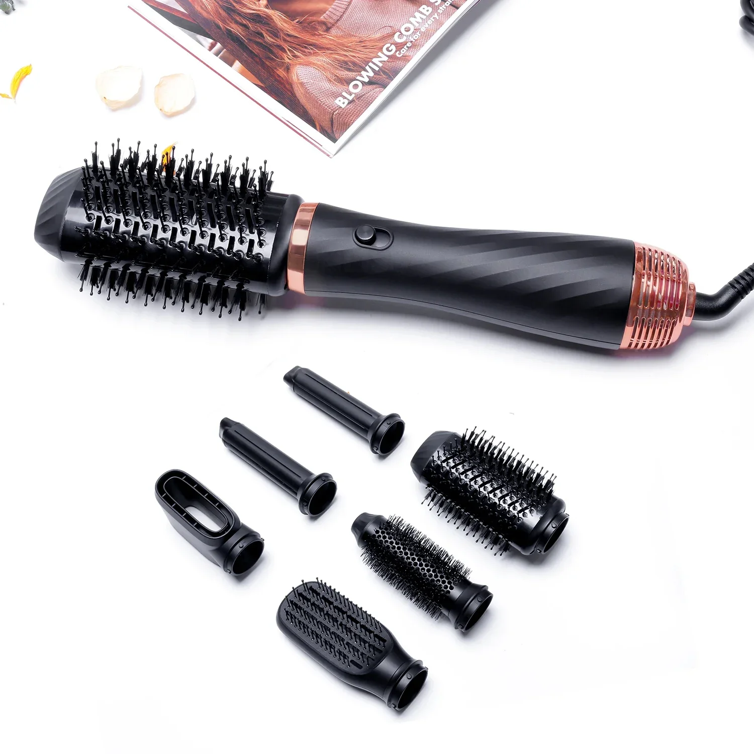 10 in1 Electric Hair Straightening Brush Interchangeable Detachable Rotating Hot Air Brush Professional Hair Dryer Hair Curler