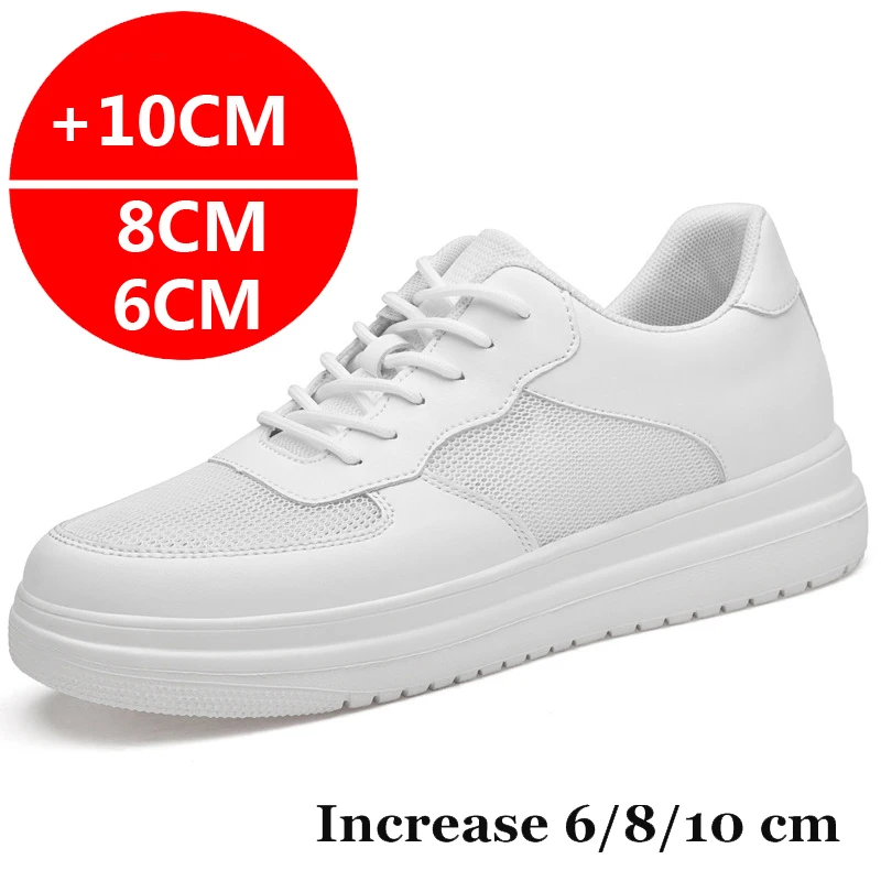 

Sneakers Men Elevator Shoes Hidden Heels Summer Breathable Heightening Shoes For Mens 8CM 6CM Height Increasing White Shoes