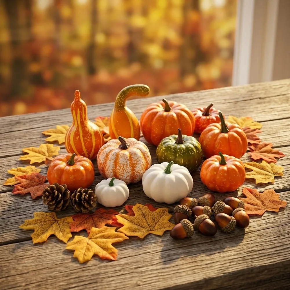 Pumpkin Decor Set 23 68 86 or 96 pcs Plastic For Mini Pumpkins for Seasonal Decorating For DIY Crafts and Autumn Table Displays