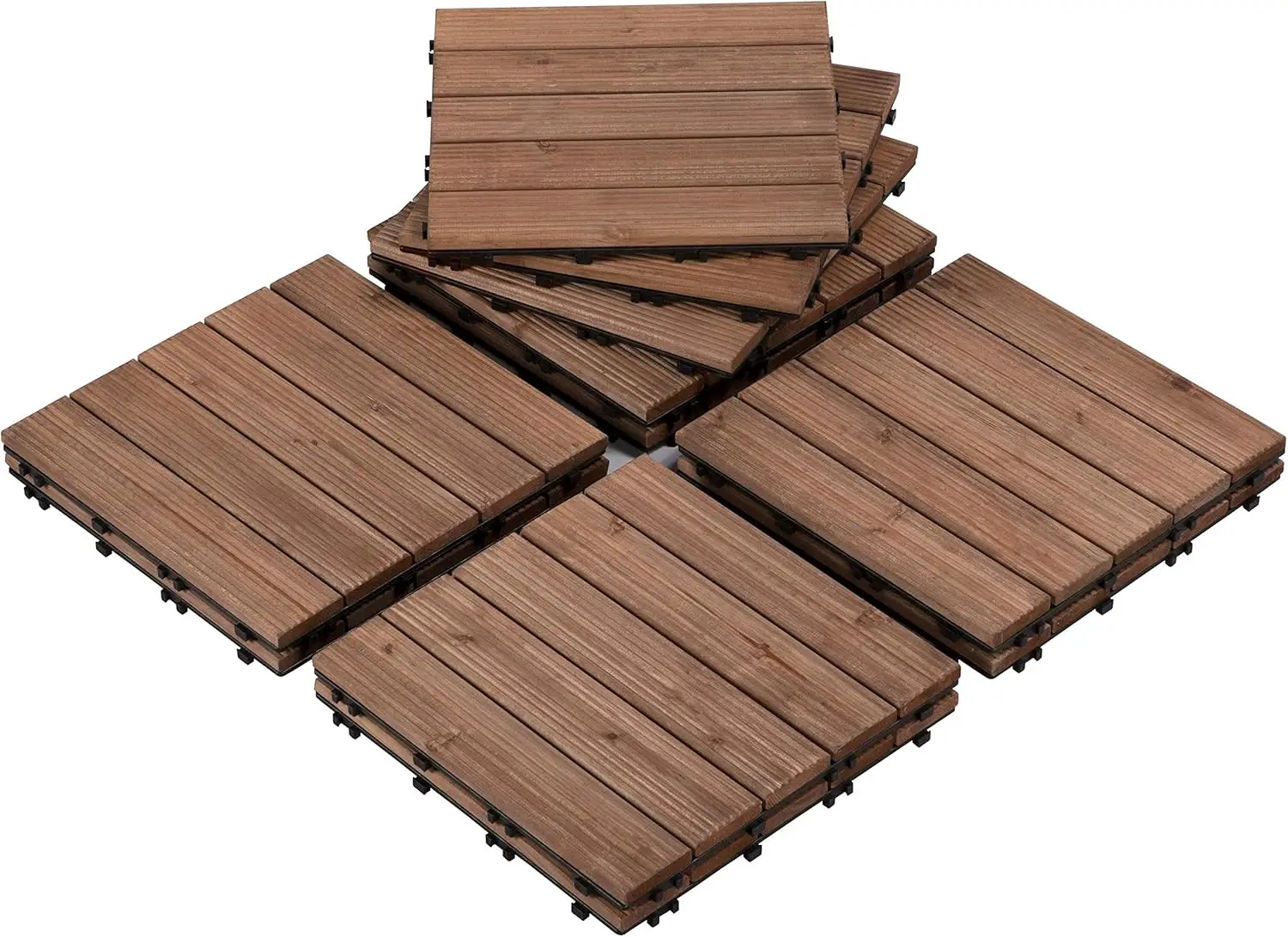 

110Pcs Patio Deck Tiles Composite Decking Floor Tiles 12 X 12In Interlocking Fir Wood Indoor Outdoor Patio Garden Deck, Brown