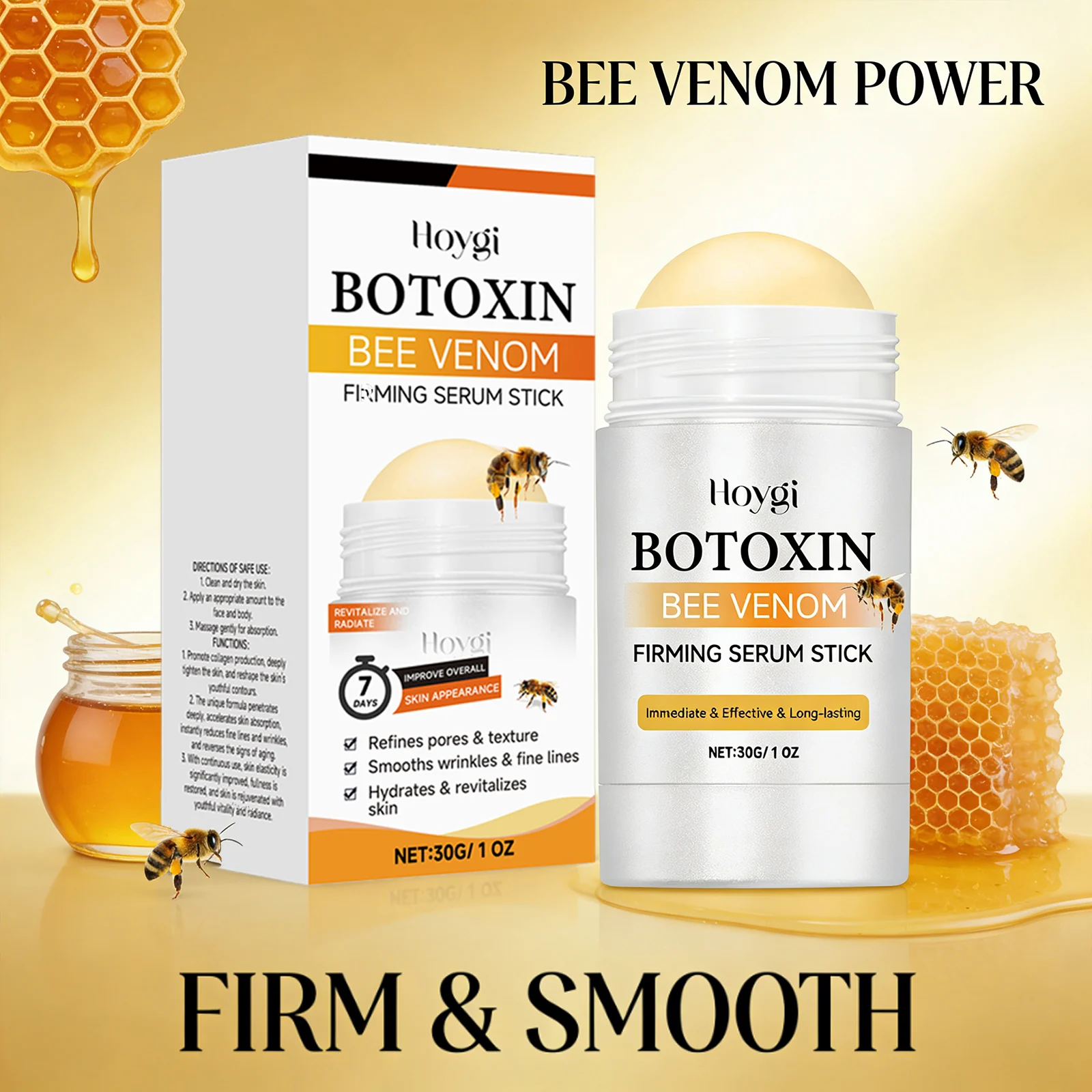 Bee Venom Firming Serum Stick Moisturizing Smoothing Fade Fine Lines Shrink Pores Improve Elasticity Revitalizing Face Care Balm
