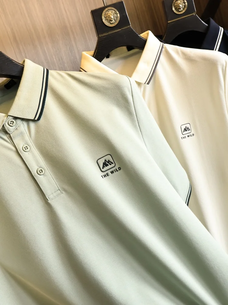 H-Home Summer  Shirt Men's Short Sleeve Printed Standard Fit Micro Elastic Breathable Comfortable Flip Collar Pique Cotton