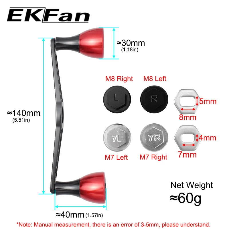 Ekfan 새로운 디자인 140MM CNC 알루미늄 Aolly 로커 핸들 구멍 크기 8*5/7*4MM 다이와 Shimano Bastcast 릴 핸들에 대 한 조리개 가스 켓