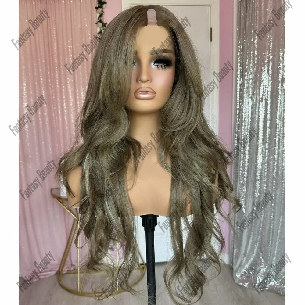 Light Cool Brown U Part Wigs Human Hair Loose Wavy Full Machine Made 1*4 Size Opening V Part Wig for Women Drag Queen Cosplay