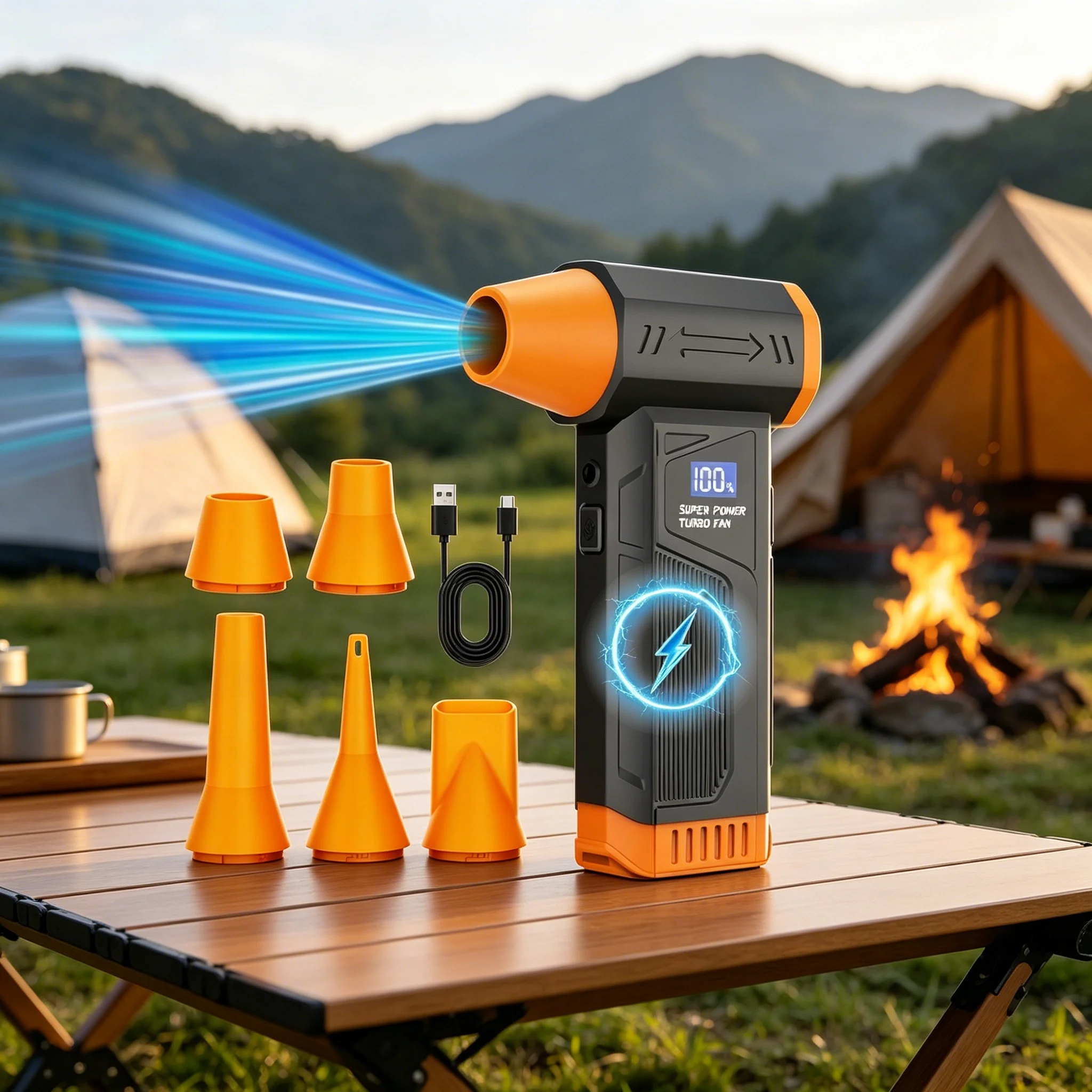 【Nuevo 2026】Ventilador de chorro inalámbrico con motor sin escobillas, soplador de aire turbo para limpieza de coches con 5 boquillas, pantalla digital, portátil para uso en exteriores