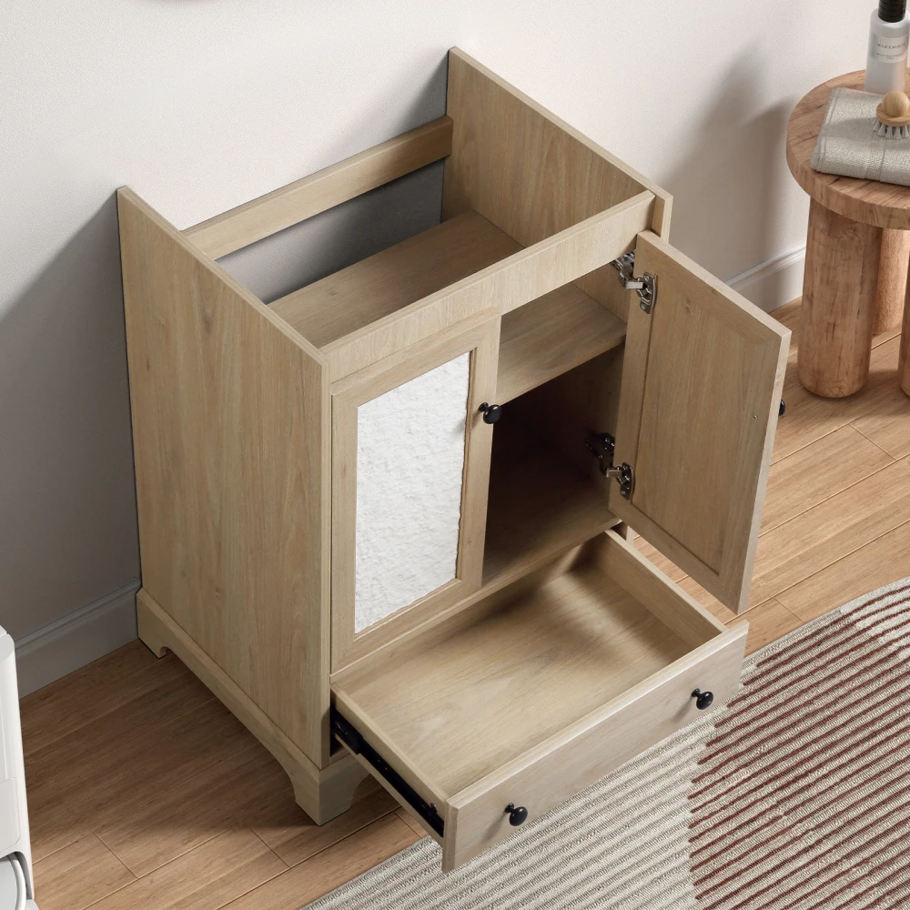 قاعدة حوض الحمام الغرور مادة خشبية خزانة حمام جاهزة للتجميع بعرض 24 بوصة بدون حوض #2