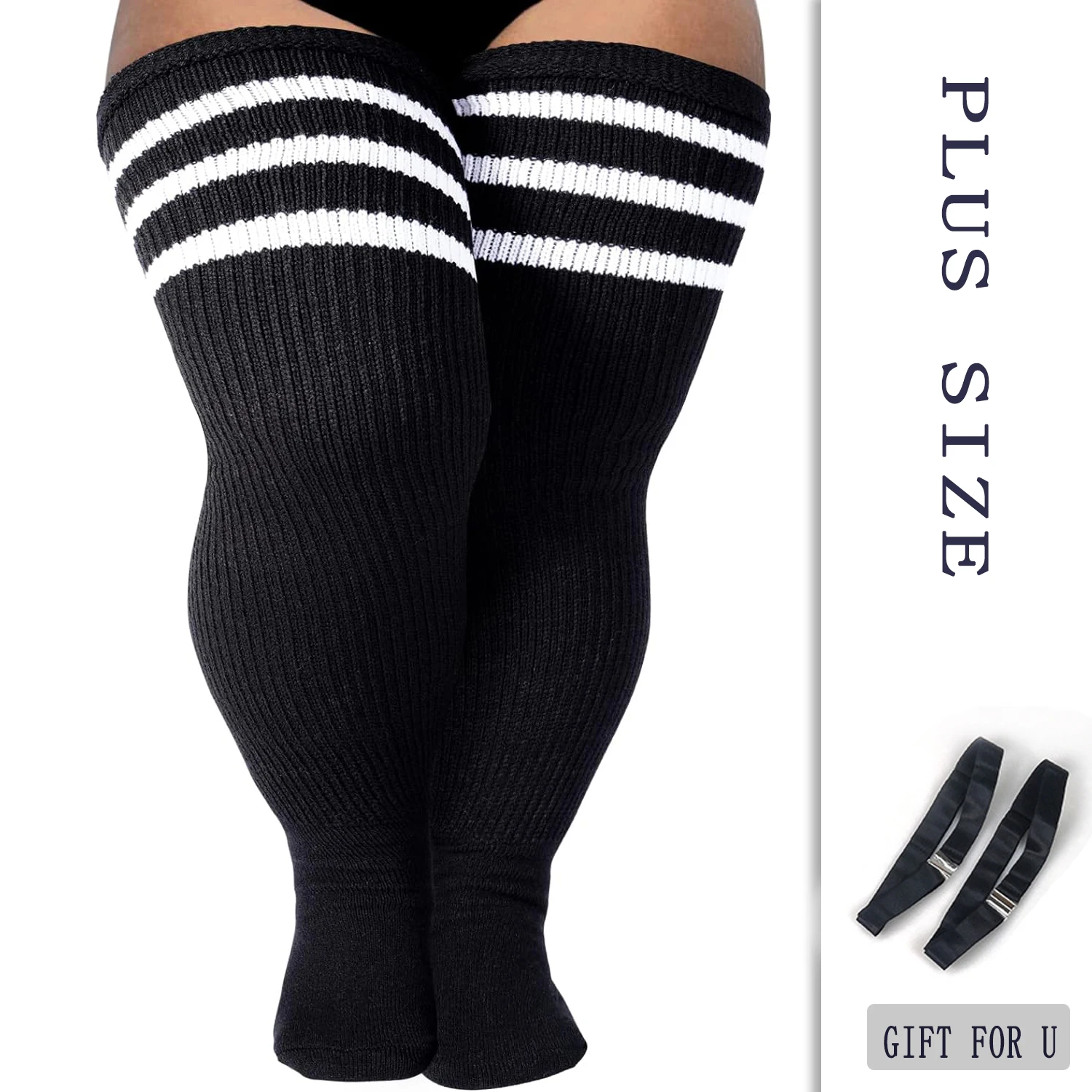 1 [air Plus Size Womens Thigh High Socks for Thick Thighs - Extra Long Striped Thick Over the Knee Socks - Leg Warmer Boot Socks