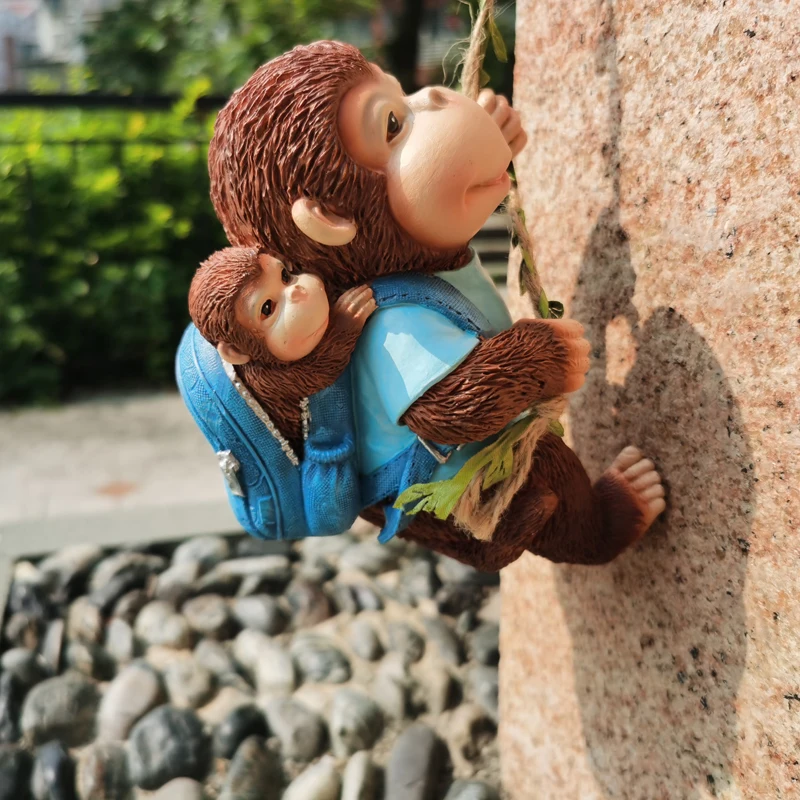 Creative Resin Cute Parent-Child Animal Big Mouth Monkey Climbing Tree Decor garden Courtyard Outdoor Landscape Crafts Ornaments