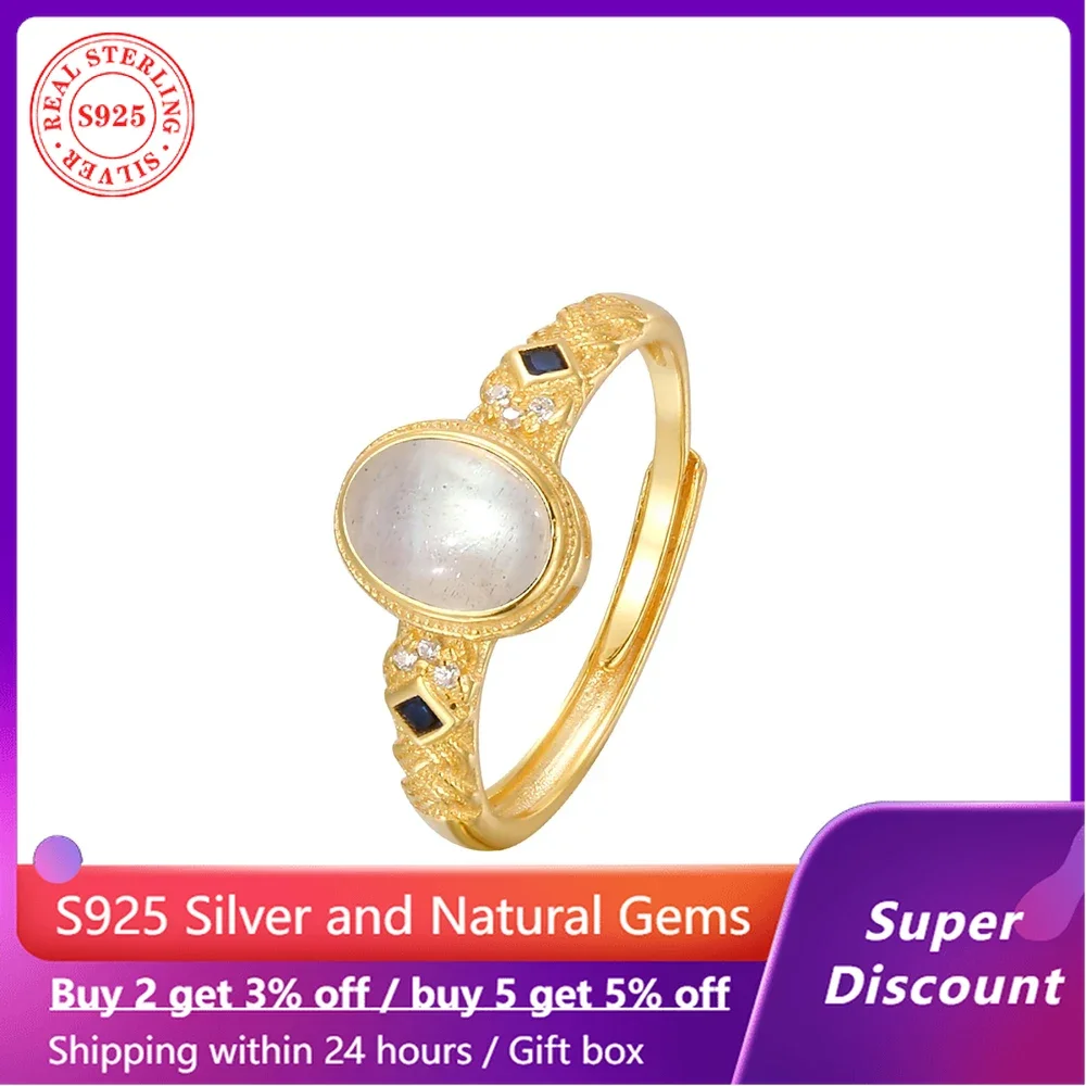 

18k gold plated luxury ring paired with natural gemstone moonstone women's ring high-end engagement wedding 925 silver jewelry