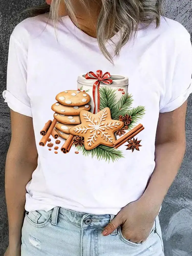 Lovely Letter 90s Short Sleeve Tee Print Fashion New Year Women T Shirt Top Clothes Clothing Merry Christmas Graphic T-shirts