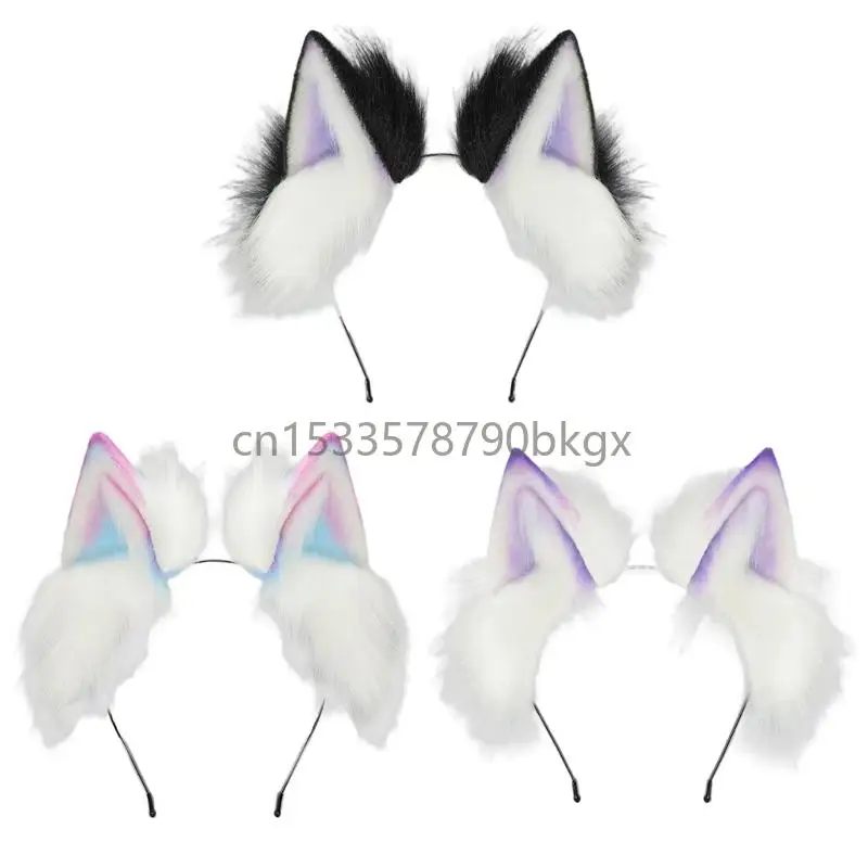 

Soft Cats Ear Hair Accessory Gradients Multicolor Design For Cosplays Enthusiasts Themed Parties Comfortable Adjustable Fit J78E