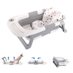 Baby Bathtub,Baby Bath Tub with Soft Cushion & Thermometer grey