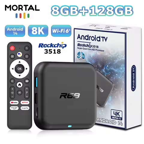 New Smart Android14.0 TV BOX R69-1 RK3518 Quad Core Support Voice Assistant 4K WIFI 6 BT 5.0 Player Set Top Box 5V2A Mortal