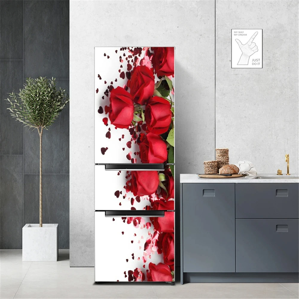 

Rose Flower Refrigerator Sticker Peach Blossom Narcissus Home Decoration Wall Decor Fridge Door Covering Vinyl Self Stick