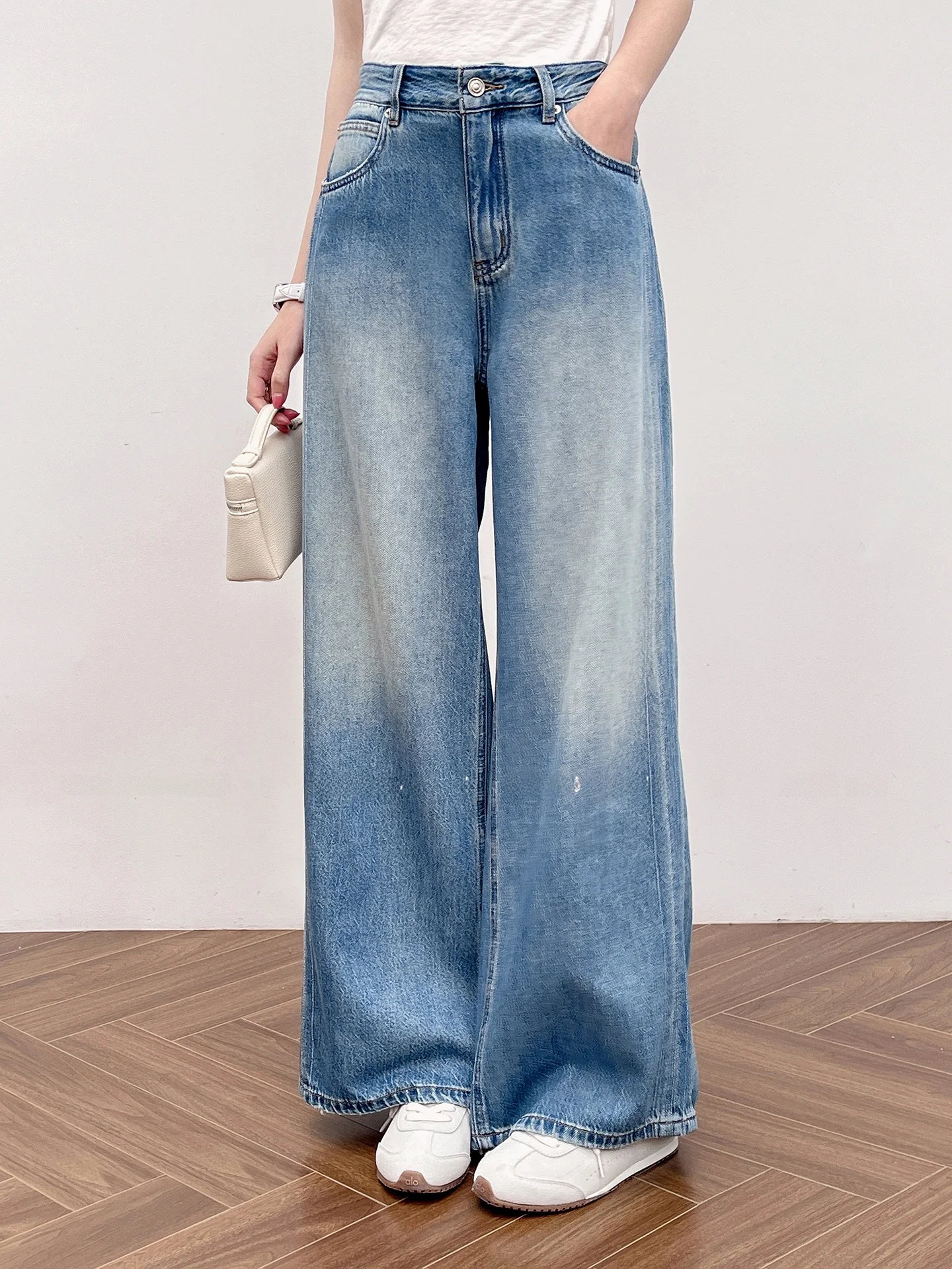 

Korean Fashion Wide Leg Han Anti-Wrinkle Smooth Slimming Floor-Length Denim Pants New Women's Jeans High Waist Zipper ...