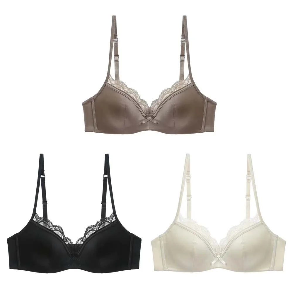 Soft Sweet Thin Satin Wireless V Bra Shockproof Traceless Push Up Underwear Adjustable Lingerie Brassiere for Women Girls Women