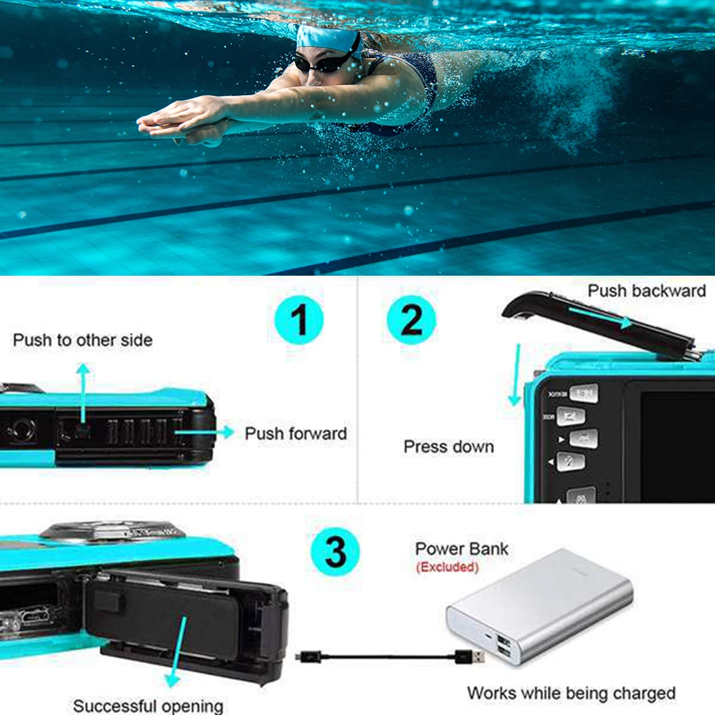 48MP Waterproof Camera 1080P 4K/30FPS Underwater Cameras IPS Dual Screen Face Detection Autofocus for Swimming Parent-child Play