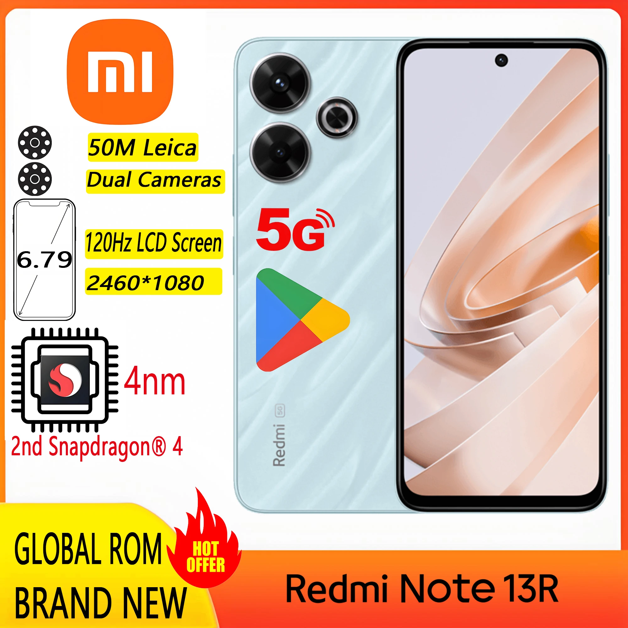 Original Global version Xiaomi Redmi Note13R 5G Smartphone 256GB Second Snapdragon Gen 4 120Hz LCD 6.79