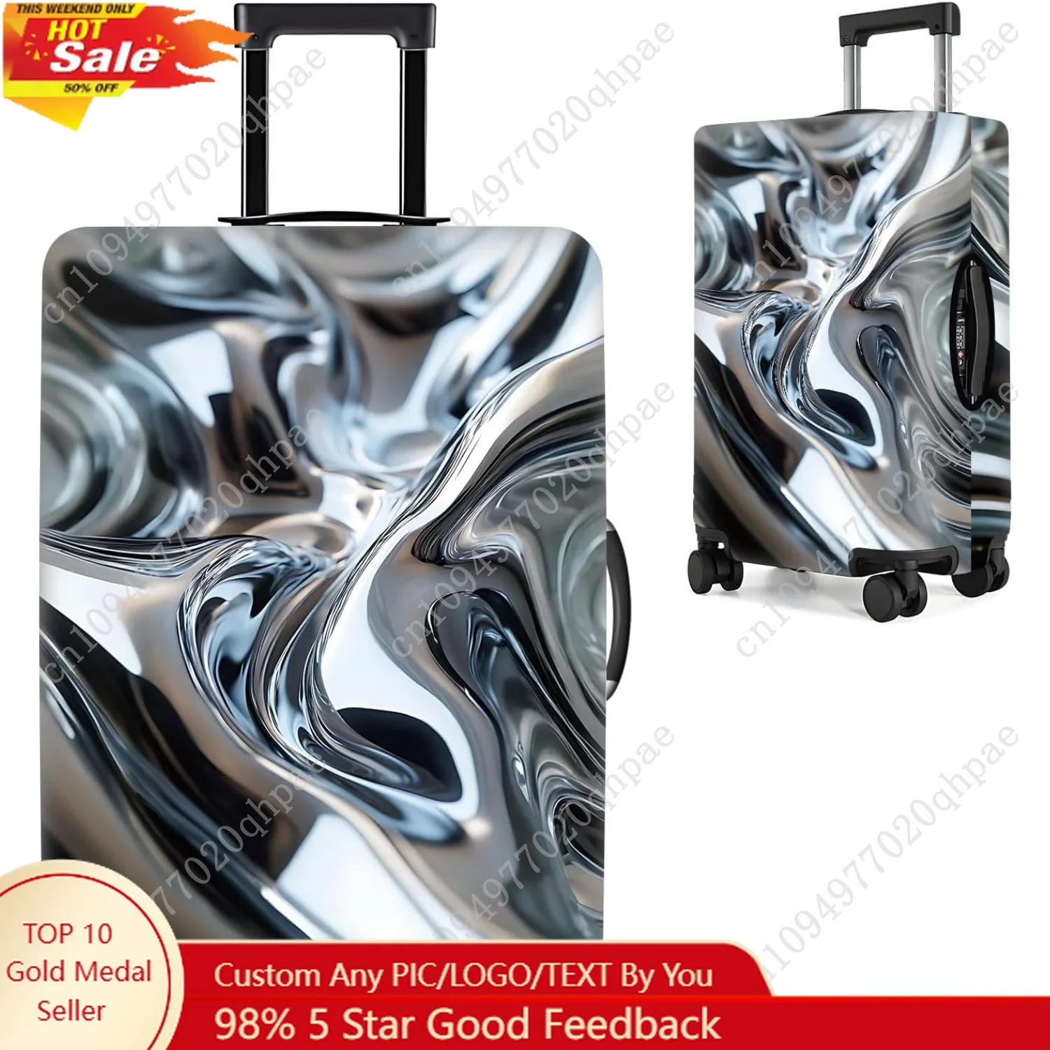 

Silver Abstract Pattern Luggage Cover – Stretchable Suitcase Protector with Black Wave Design, Fits 18-22 Inch Luggage – Stylish