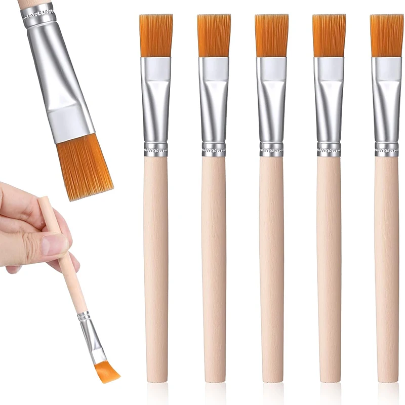 5Pcs Wooden Handle Small Paint Brushes Set Trim Thin Paint Brushes for Walls Painting Tool for Acrylic Watercolor Oil Painting