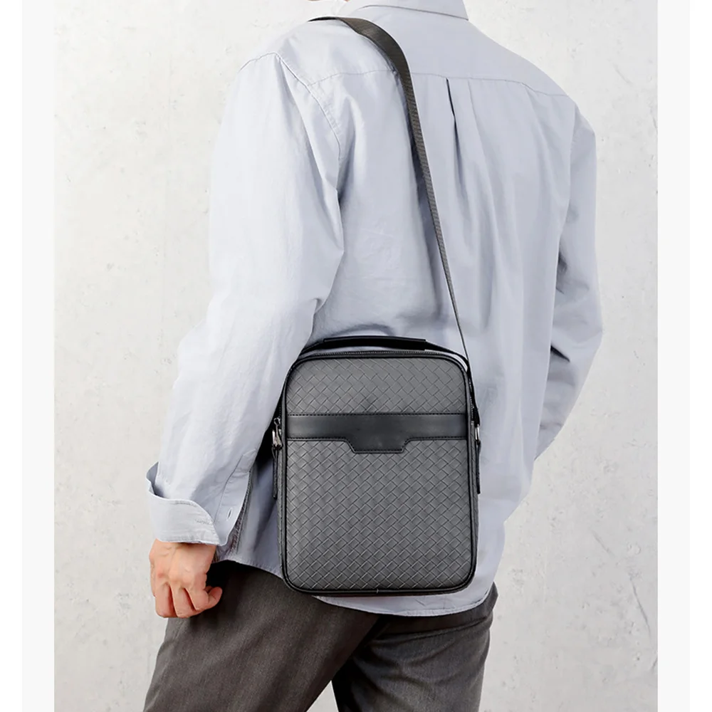 Bolso de negocios para hombre, bolsa de hombro tejida con opciones de Color versátiles y a la moda, cruzado con descanso Vertical