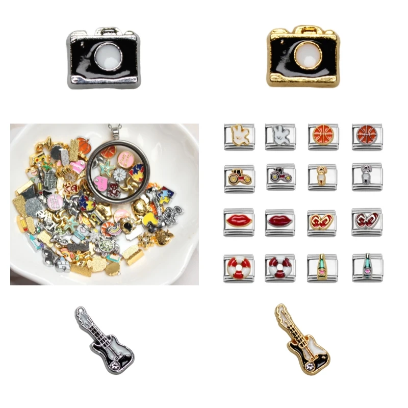 10pcs/lot Floating Charms Camera Guitar For Italy Bracelet Party Gift Jewelry Making Floating locket Filling DIY Accessories