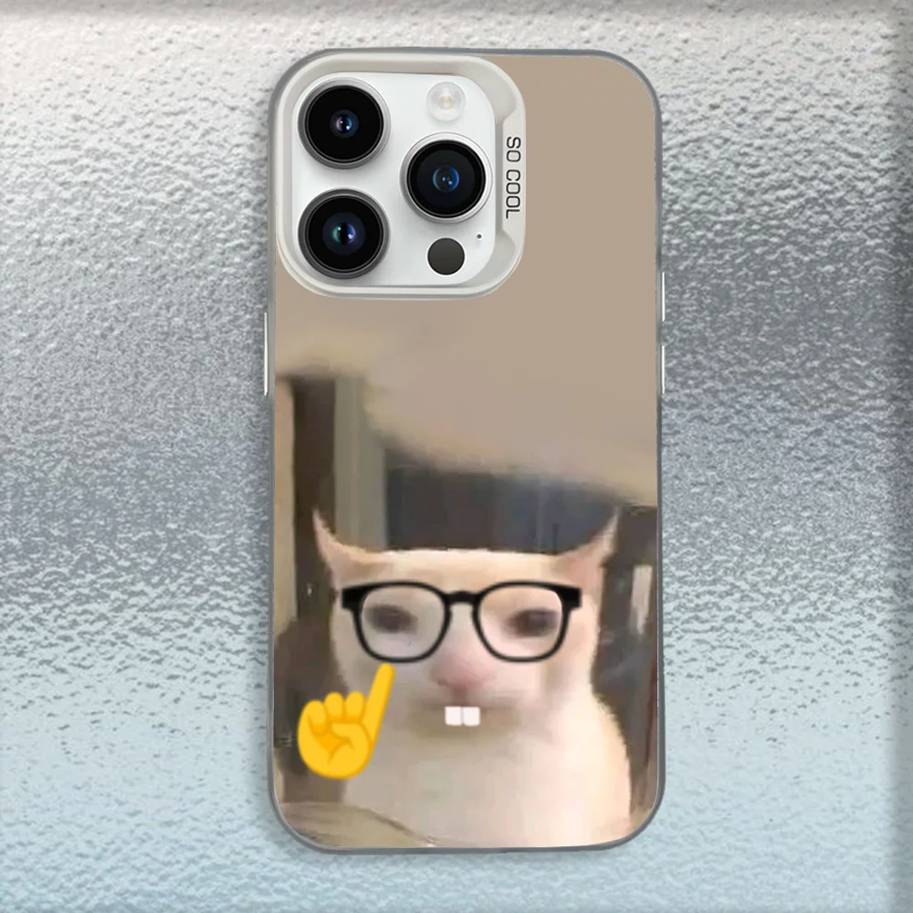 Cute Funny Cat Meme Phone Case For iPhone 16,15,14,13,12,11,Mini,Pro,MAX White Matte Shockproof Cover