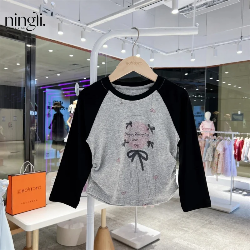 

GirlstLong Sleeve Shirt Spring Autumn New Children's Clothing Color Block Raglan Sleeve Toddler Base Shirt