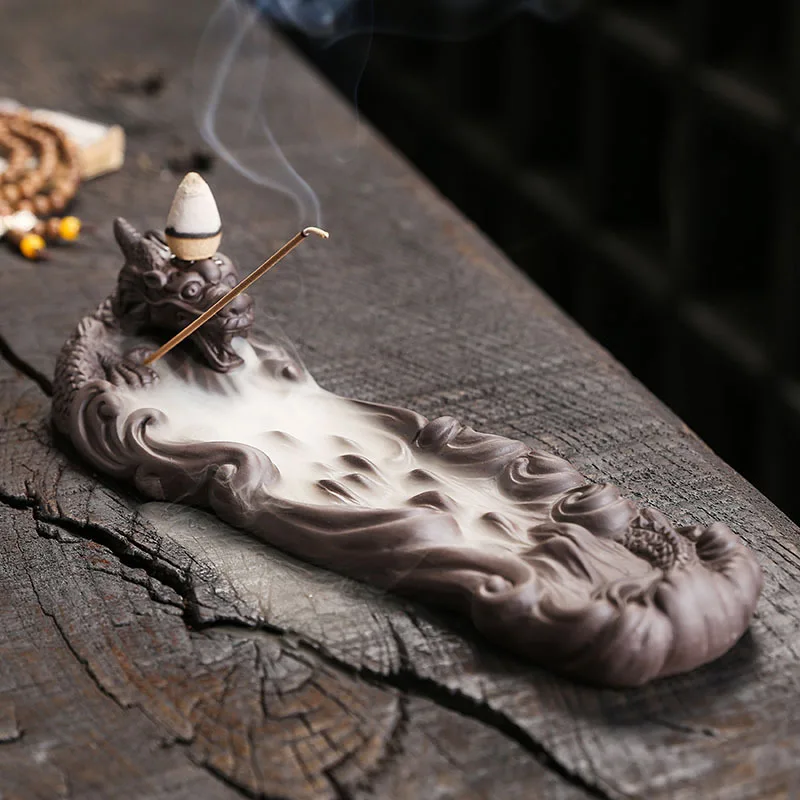 Porte-encens à reflux Dragon chinois, 1 pièce, décor d'aromathérapie Zen, bâton en céramique fait à la main (sans encens)