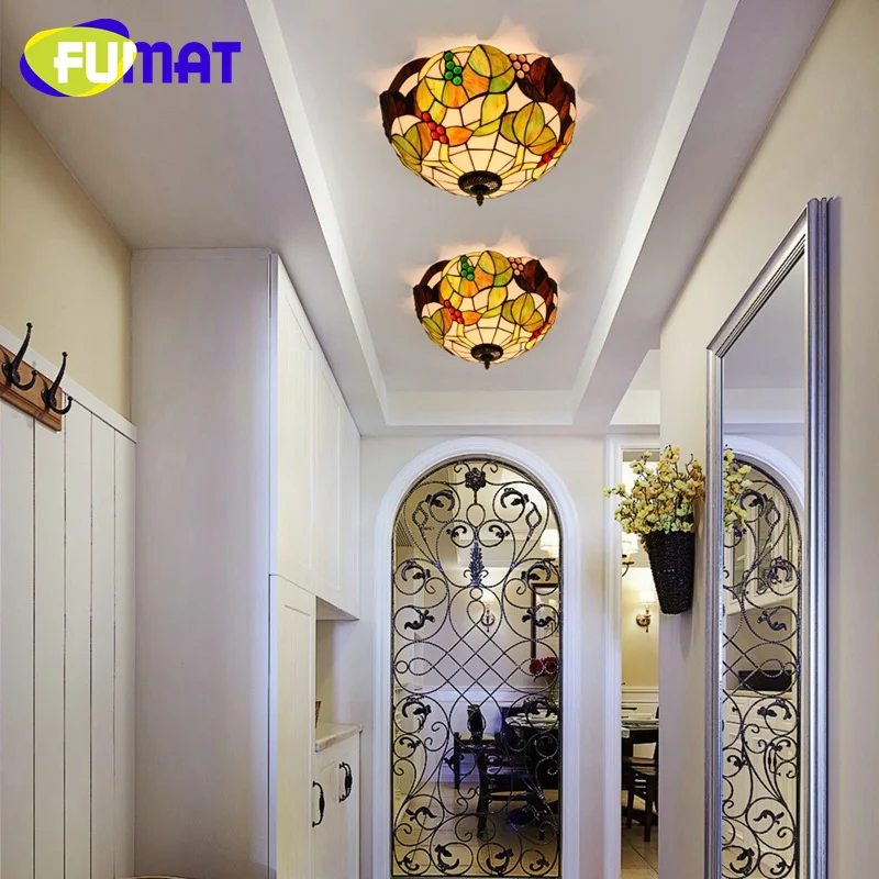 FUMAT Tiffany American Pastoral Grapes 16inch stained glass overhead light deco the dining room bedroom aisle ceiling light