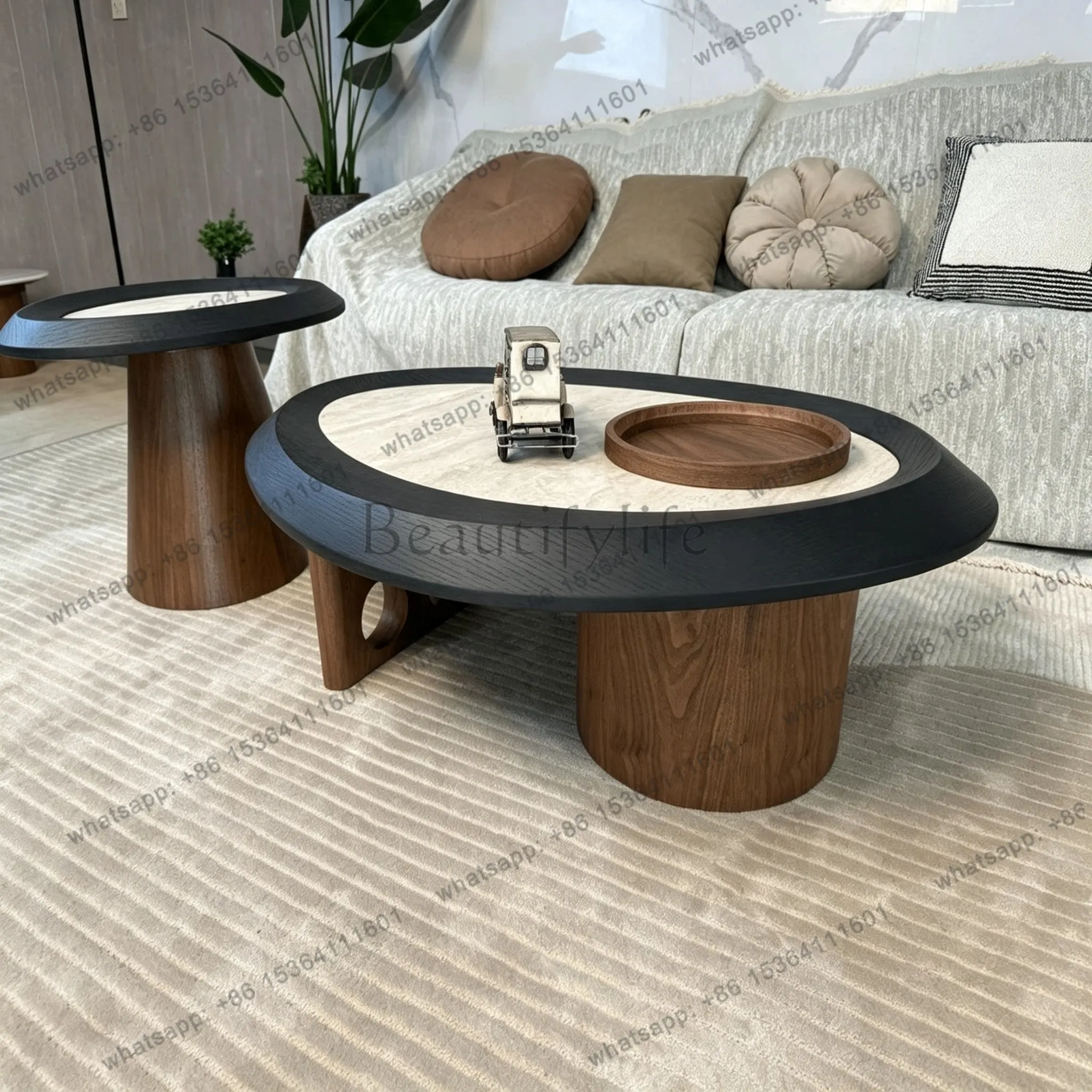 FG pebble coffee table medieval Italian minimalist modern marble combination round coffee table