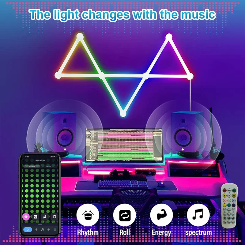 Splicing Light DIY, RGB Smart Wall Lamp with APP, Bluetooth LED Light Bar for Esports Room, Bedroom, Bar Decoration Night Light