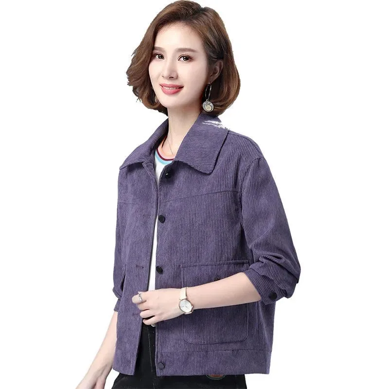 

Fashion Corduroy Jacket Female Tops 2023 New Spring Autumn Coat Thin Short Loose Casual Single Layer Outerwear