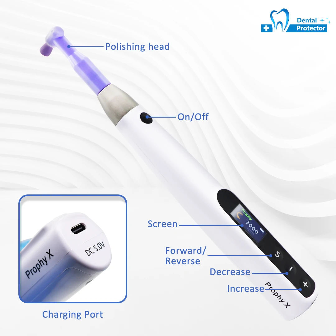Cordless Dental Prophy Handpiece 500-3000RPM 6-Speed Adjustable Electric Hygiene Polishing Handpiece with Display