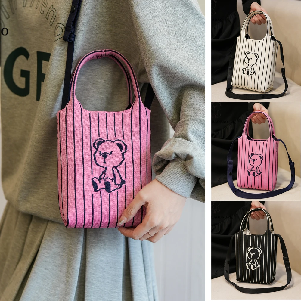 Beibaobao-bolsa tiracolo feminina de ombro único, bolsa de lona dos desenhos animados, bolsa para telefone de ursinho, moda casual, nova, 2024