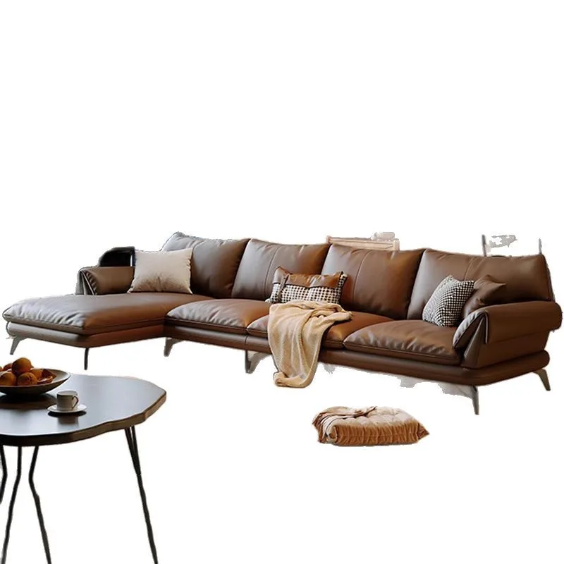 

Italian style, leather, sofa, living room, light luxury, modern, simple, small apartment, retro style, straight row, princess